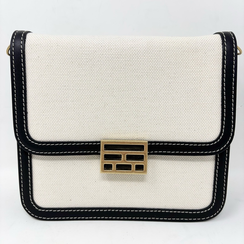 FRAME Le Signature Mini Bag Black Cream Canvas Leather Crossbody Brass Hardware - Picture 5 of 15